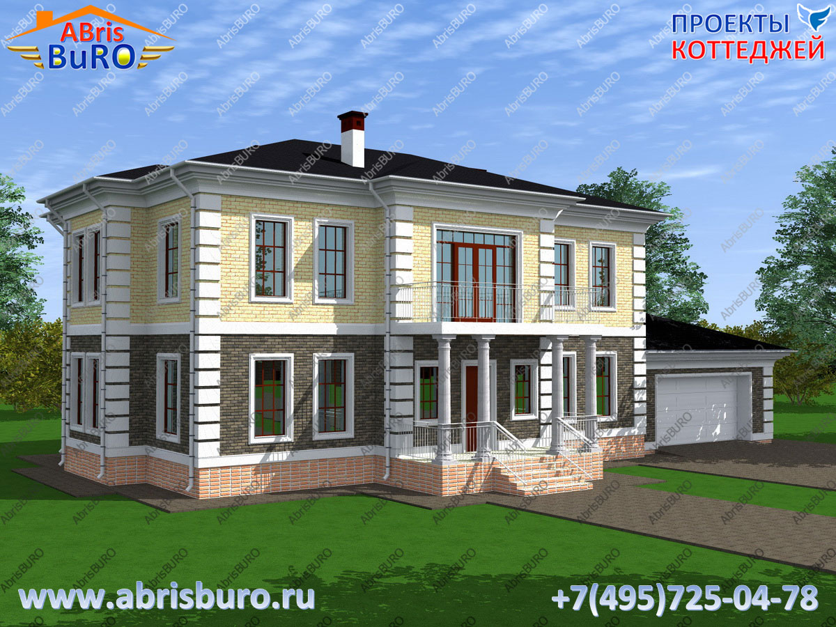 K3076-344 Проект загородного дома с гаражом и балконом